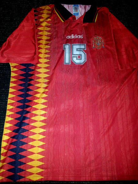 Caminero Spain 1994 MATCH WORN Jersey Shirt Camiseta Espana L - foreversoccerjerseys