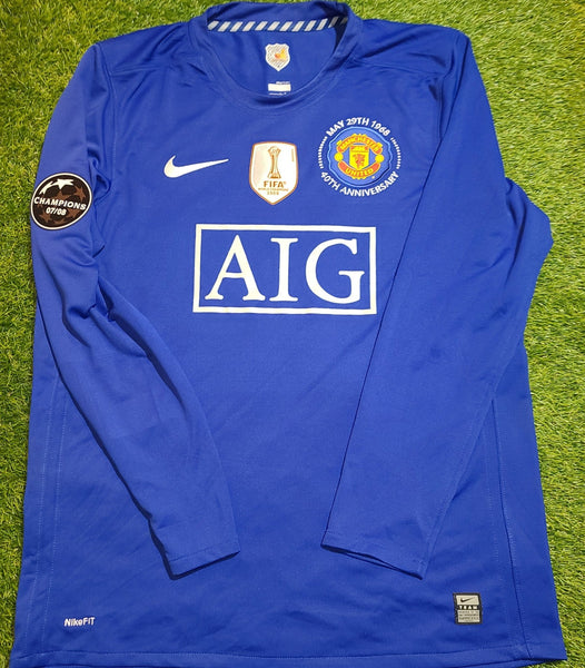 Cristiano Ronaldo Manchester United UEFA 2008 2009 Away Blue Long Sleeve Jersey Shirt L SKU# 287616-403 foreversoccerjerseys
