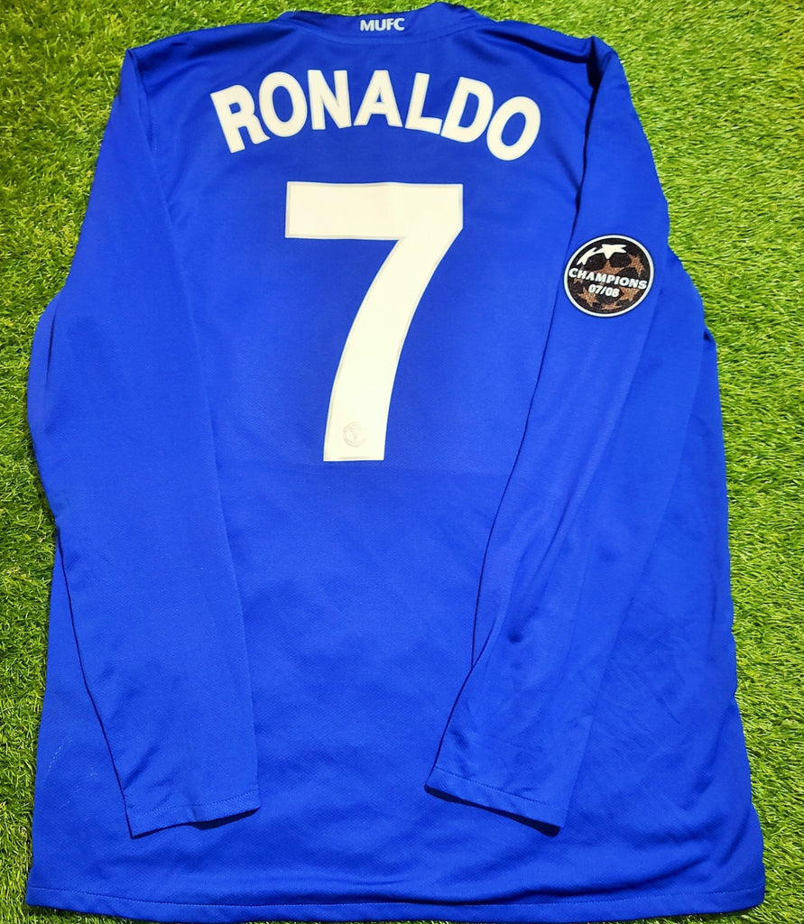 Cristiano Ronaldo Manchester United UEFA 2008 2009 Away Blue Long Sleeve Jersey Shirt L SKU# 287616-403 foreversoccerjerseys