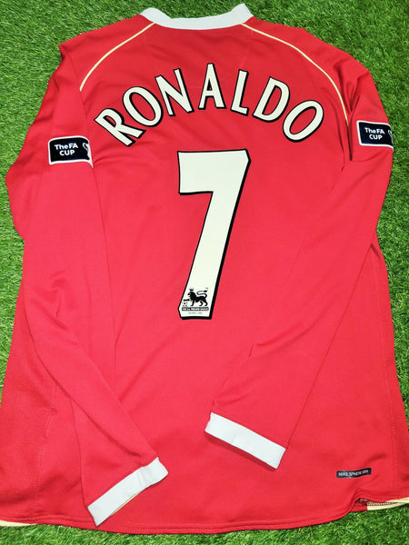 Cristiano Ronaldo Nike Manchester United 2006 2007 FA CUP FINAL Home Long Sleeve Soccer Jersey Shirt L SKU# H6DHA 146815 foreversoccerjerseys