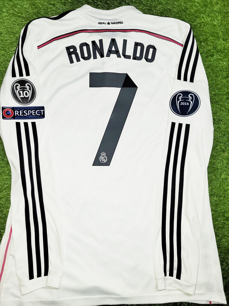 Cristiano Ronaldo Real Madrid 2014 2015 Home Long Sleeve UEFA Soccer Jersey Shirt L SKU# F49660 Adidas
