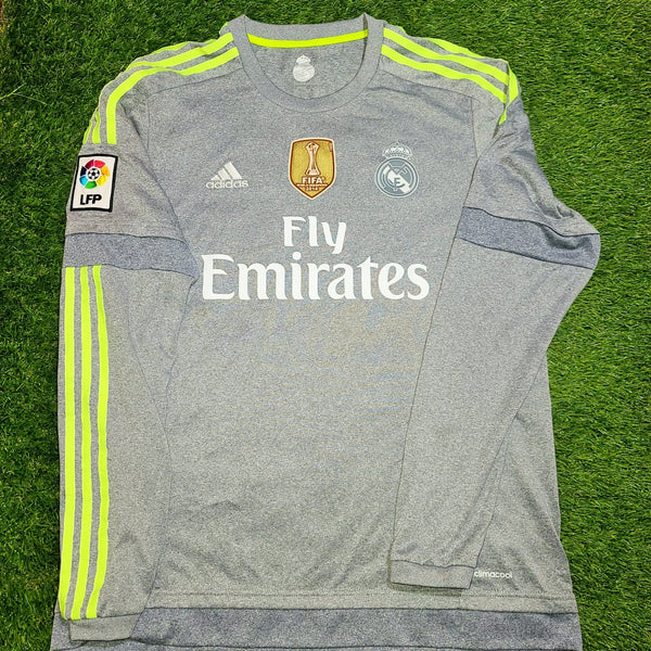 Cristiano Ronaldo Real Madrid 2015 2016 Gray Away Long Sleeve Jersey Camiseta Shirt L SKU# S12686 foreversoccerjerseys