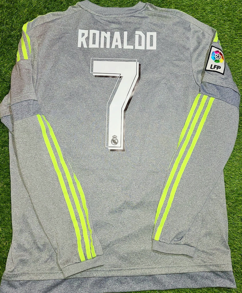Cristiano Ronaldo Real Madrid 2015 2016 Gray Away Long Sleeve Jersey Camiseta Shirt L SKU# S12686 foreversoccerjerseys