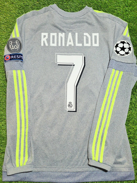 Cristiano Ronaldo Real Madrid 2015 2016 Grey Away Long Sleeve Jersey Camiseta Shirt M SKU# S12686 Adidas