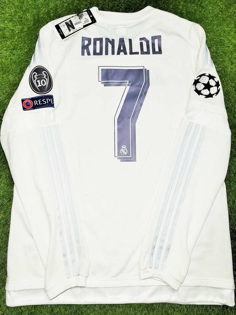 Adidas Cristiano Ronaldo Real Madrid 2017 2018 Last Game UEFA Final Long Sleeve Soccer Jersey Shirt L SKU#B31106
