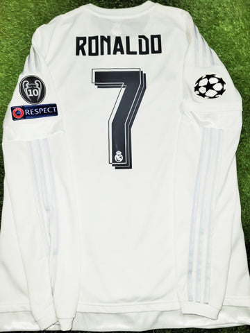 Cristiano Ronaldo Real Madrid 2015 2016 Long Sleeve UEFA FINAL Jersey Camiseta Shirt L SKU# S12653 Adidas