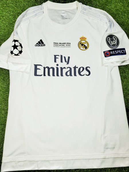 Cristiano Ronaldo Real Madrid 2015 2016 UEFA FINAL Home Soccer Jersey Shirt L SKU# S12614 Adidas