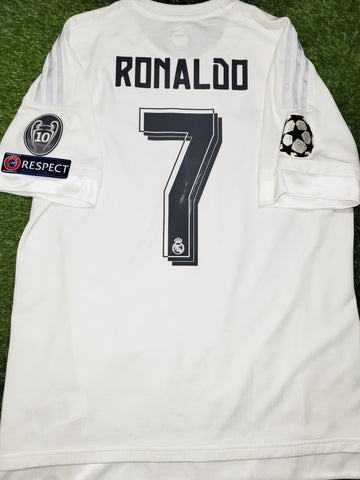 Cristiano Ronaldo Real Madrid 2015 2016 UEFA FINAL Home Soccer Jersey Shirt L SKU# S12614 Adidas