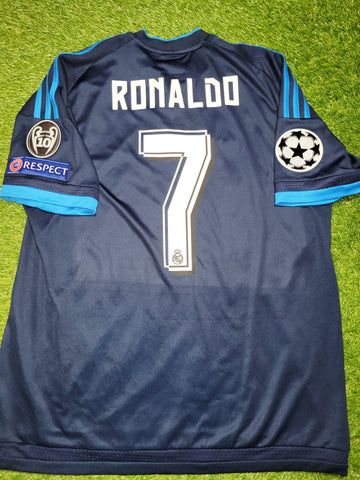Cristiano Ronaldo Real Madrid 2015 2016 UEFA Third Soccer Jersey Shirt L SKU# S12676 Adidas