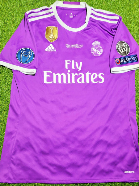 Cristiano Ronaldo Real Madrid 2016 2017 UEFA FINAL Purple Away Soccer Jersey Shirt L SKU# AI5158 Adidas