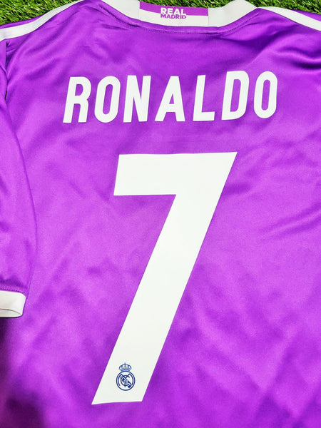 Cristiano Ronaldo Real Madrid 2016 2017 UEFA FINAL Purple Away Soccer Jersey Shirt XL SKU# AI5158 Adidas