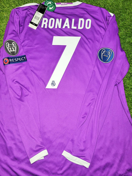 Cristiano Ronaldo Real Madrid 2016 2017 UEFA FINAL Purple Away Soccer Long Sleeve Jersey Shirt BNWT XL SKU# AI5159 Adidas