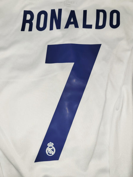 Cristiano Ronaldo Real Madrid 2016 2017 UEFA Home Long Sleeve Soccer Jersey Shirt M SKU# AI5184 Adidas