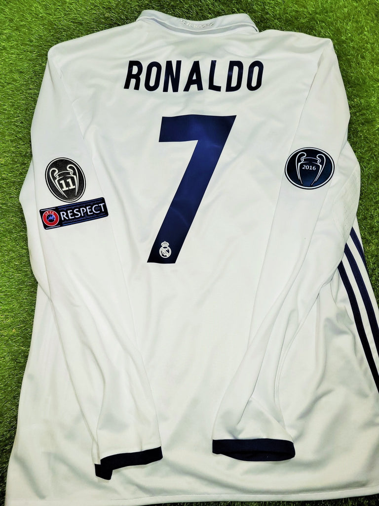 Cristiano Ronaldo Real Madrid 2016 2017 UEFA Home Long Sleeve Soccer Jersey Shirt XL SKU# AI5184 Adidas