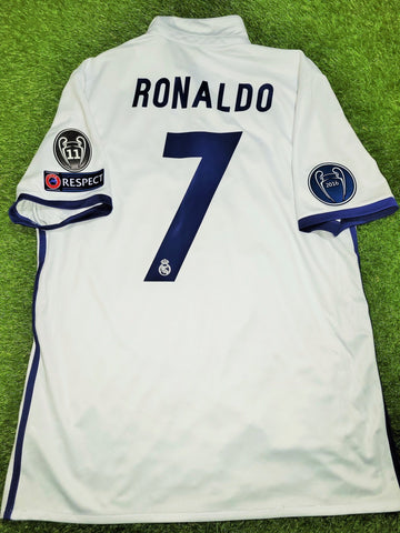 Cristiano Ronaldo Real Madrid 2016 2017 UEFA Home Soccer Jersey Shirt L SKU# S94992 Adidas