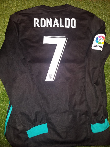 Cristiano Ronaldo Real Madrid 2017 2018 Black Long Sleeve Jersey Shirt Maglia L B31088 foreversoccerjerseys