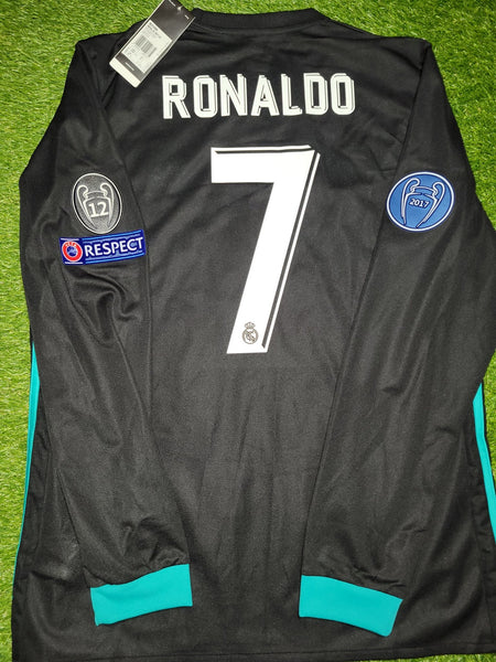 Cristiano Ronaldo Real Madrid 2017 2018 UEFA Long Sleeve Away Soccer Jersey Shirt BNWT L SKU# B31088 Adidas