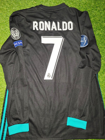 Cristiano Ronaldo Real Madrid 2017 2018 UEFA Long Sleeve Away Soccer Jersey Shirt M SKU# B31088 Adidas