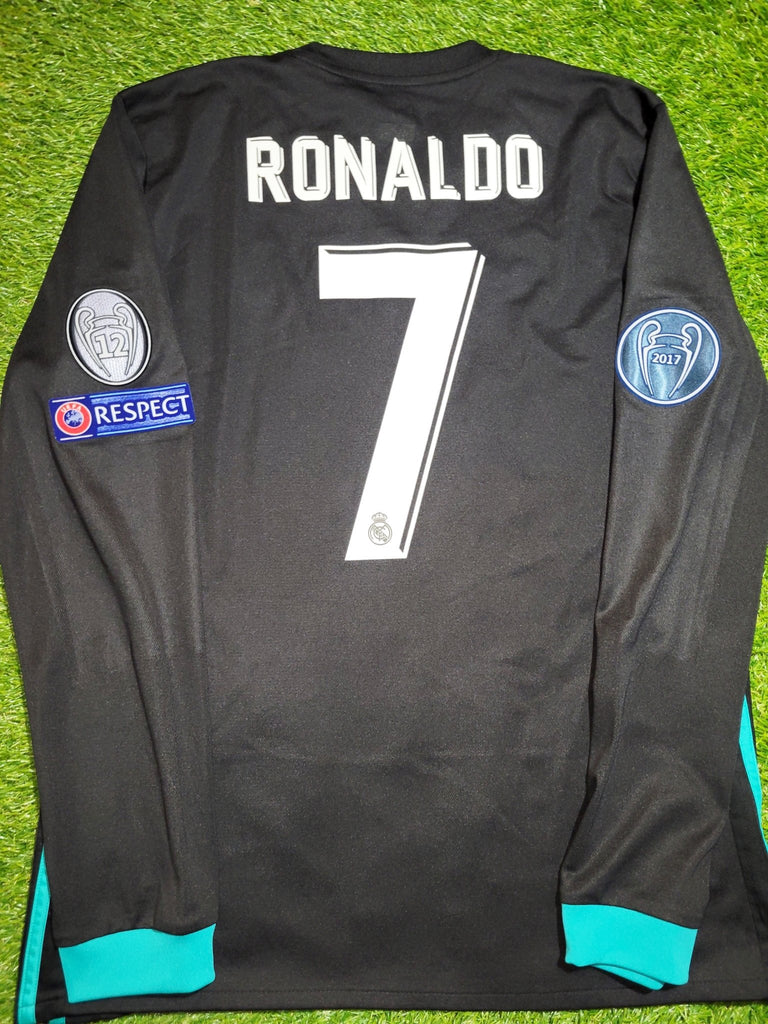 Cristiano Ronaldo Real Madrid 2017 2018 UEFA Long Sleeve Away Soccer Jersey Shirt M SKU# B31088 Adidas