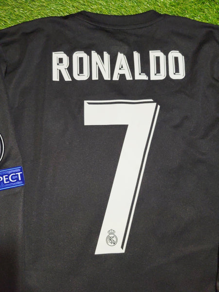 Cristiano Ronaldo Real Madrid 2017 2018 UEFA Long Sleeve Away Soccer Jersey Shirt M SKU# B31088 Adidas