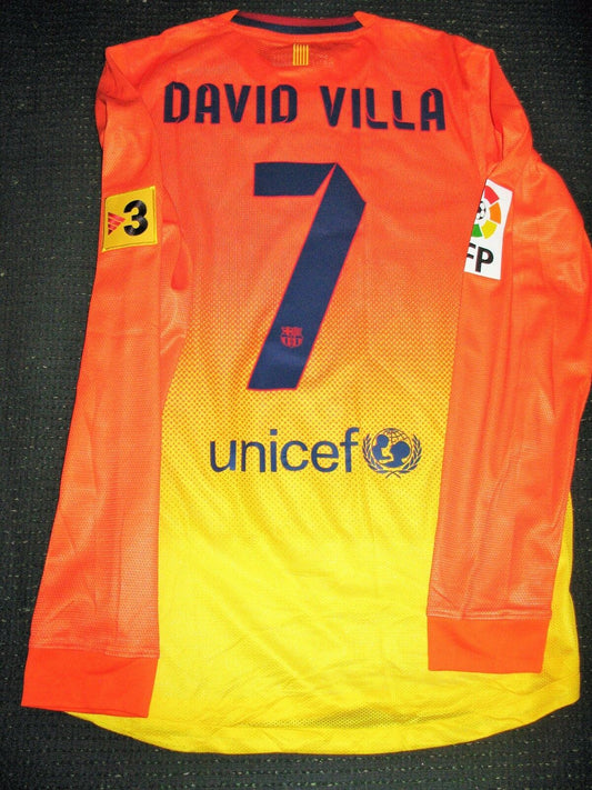 David Villa Barcelona Match Worn Yellow 2012 2013 Jersey Camiseta Shirt M - foreversoccerjerseys