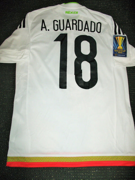 Guardado Mexico 2015 GOLD CUP MATCH WORN White Jersey Camiseta Shirt Trikot - foreversoccerjerseys