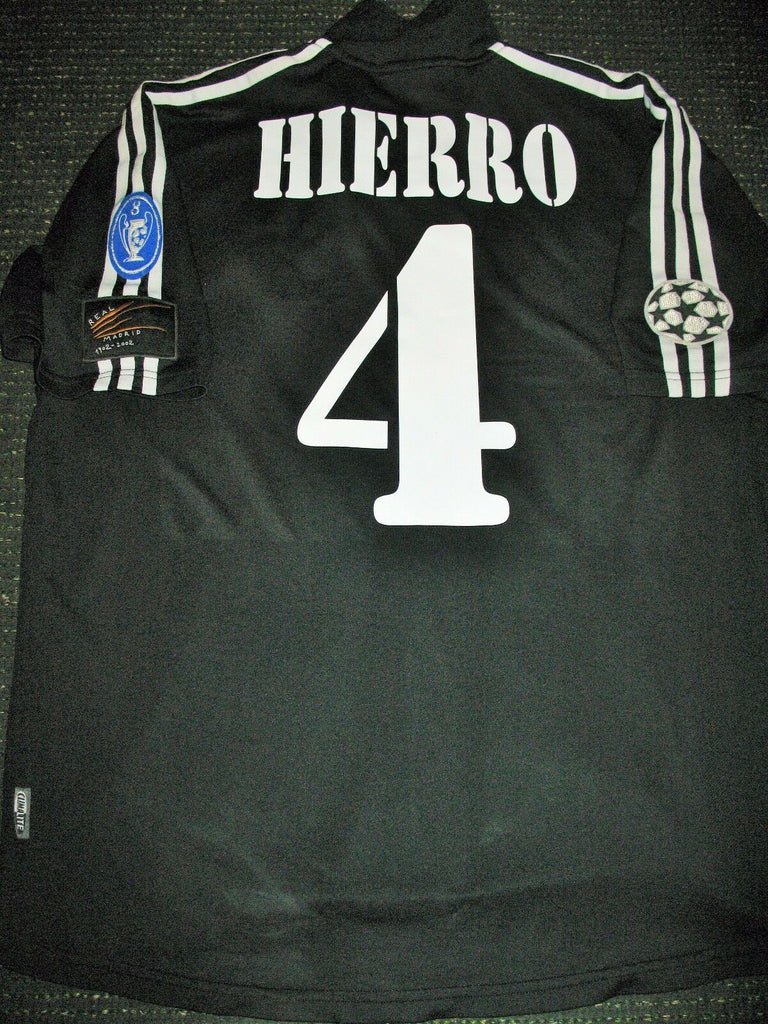 Hierro Real Madrid 2001 2002 Black UEFA Jersey Shirt Camiseta Maglia L - foreversoccerjerseys