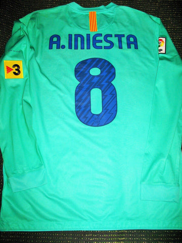 Iniesta Barcelona 2010 2011 Green Long Sleeve Jersey Shirt Camiseta Maglia L - foreversoccerjerseys