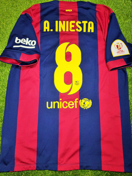 Iniesta Barcelona 2014 2015 COPA DEL REY FINAL TREBLE SEASON Jersey Shirt Camiseta L SKU# 610594-422 foreversoccerjerseys