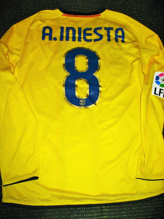Iniesta Barcelona MATCH WORN 2008 2009 Yellow Long Sleeve Jersey Shirt Camiseta M - foreversoccerjerseys