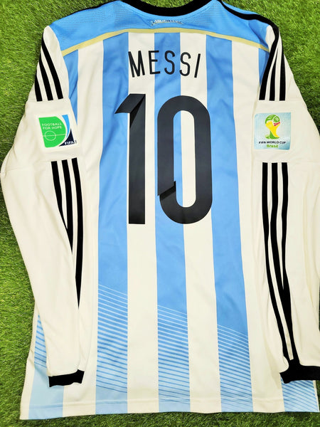 Messi Argentina 2014 WORLD CUP SEMIFINAL Long Sleeve Soccer Jersey Shirt L SKU# M60406 Adidas
