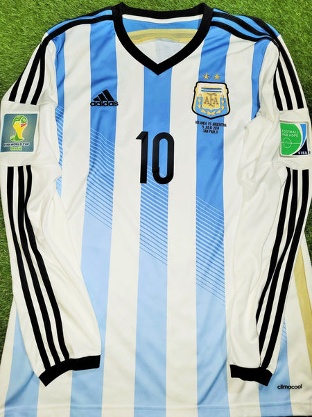 Messi Argentina 2014 WORLD CUP SEMIFINAL Long Sleeve Soccer Jersey Shirt L SKU# M60406 Adidas