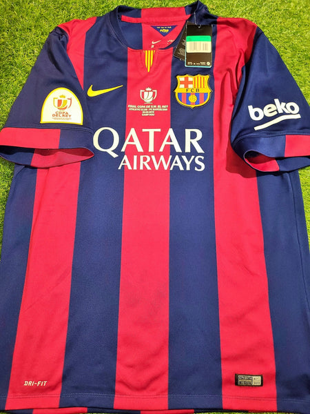 Messi Barcelona 2014 2015 COPA DEL REY FINAL TREBLE SEASON Jersey Shirt Camiseta BNWT XL SKU# 610594-422 foreversoccerjerseys