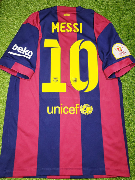 Messi Barcelona 2014 2015 COPA DEL REY FINAL TREBLE SEASON Soccer Home Jersey Shirt M SKU# 610594-422 Nike