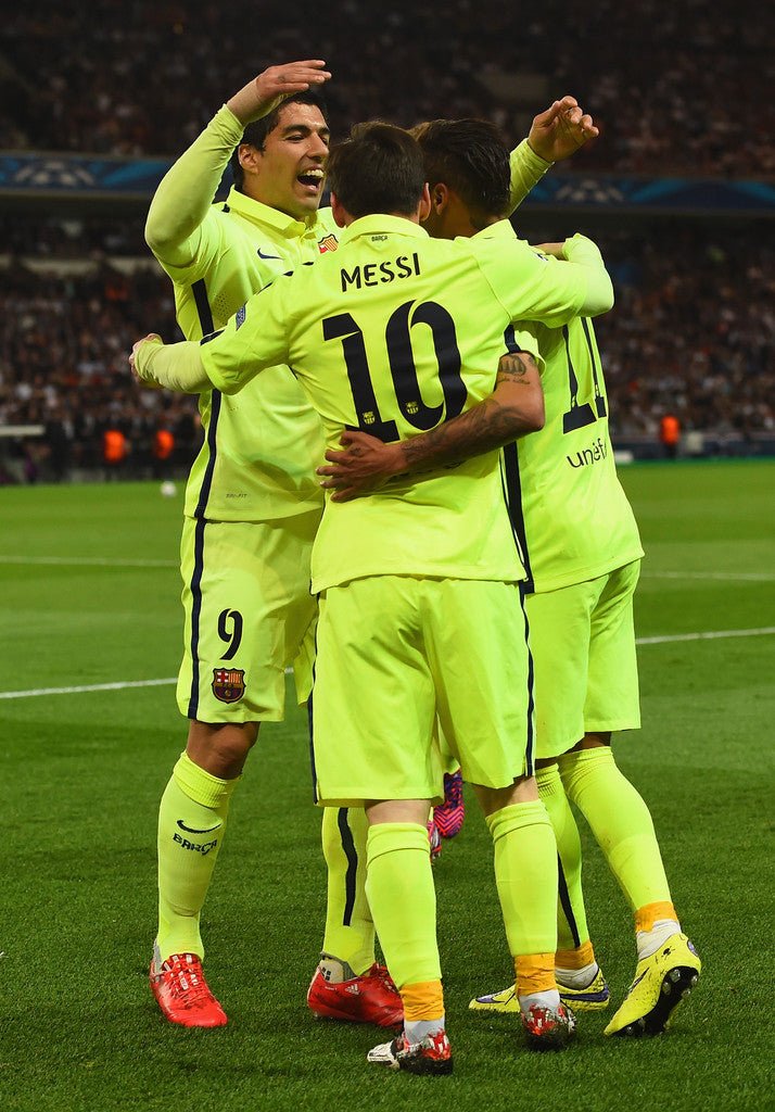 Messi Barcelona 2014 2015 TREBLE SEASON UEFA PLAYER ISSUE Third Jersey foreversoccerjerseys