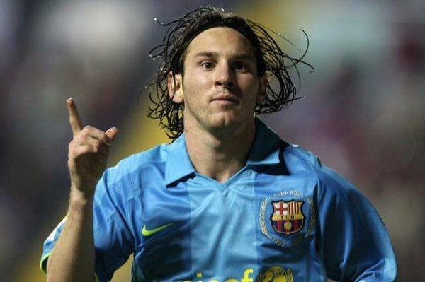 Messi Barcelona Anniversary 2007 2008 Blue Away Soccer Jersey Shirt Camiseta M SKU# 237743-414 Nike