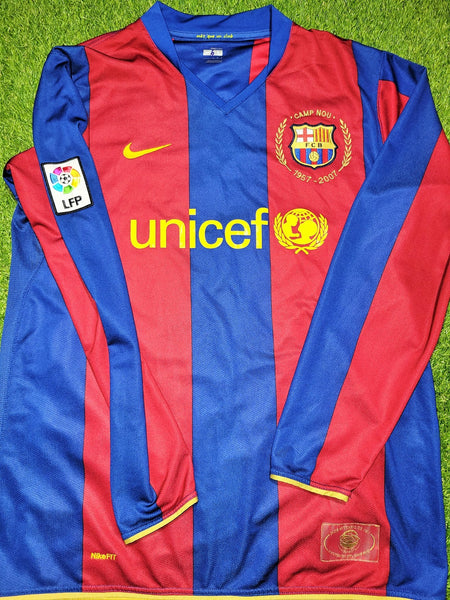 Messi Barcelona Anniversary 2007 2008 Long Sleeve Home Soccer Jersey Shirt L SKU# 244793-655 Nike