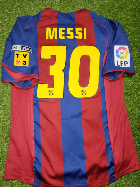 Messi Barcelona DEBUT SEASON 2004 2005 STAND UP SPEAK UP Home Jersey Shirt Camiseta L SKU# 118861 foreversoccerjerseys