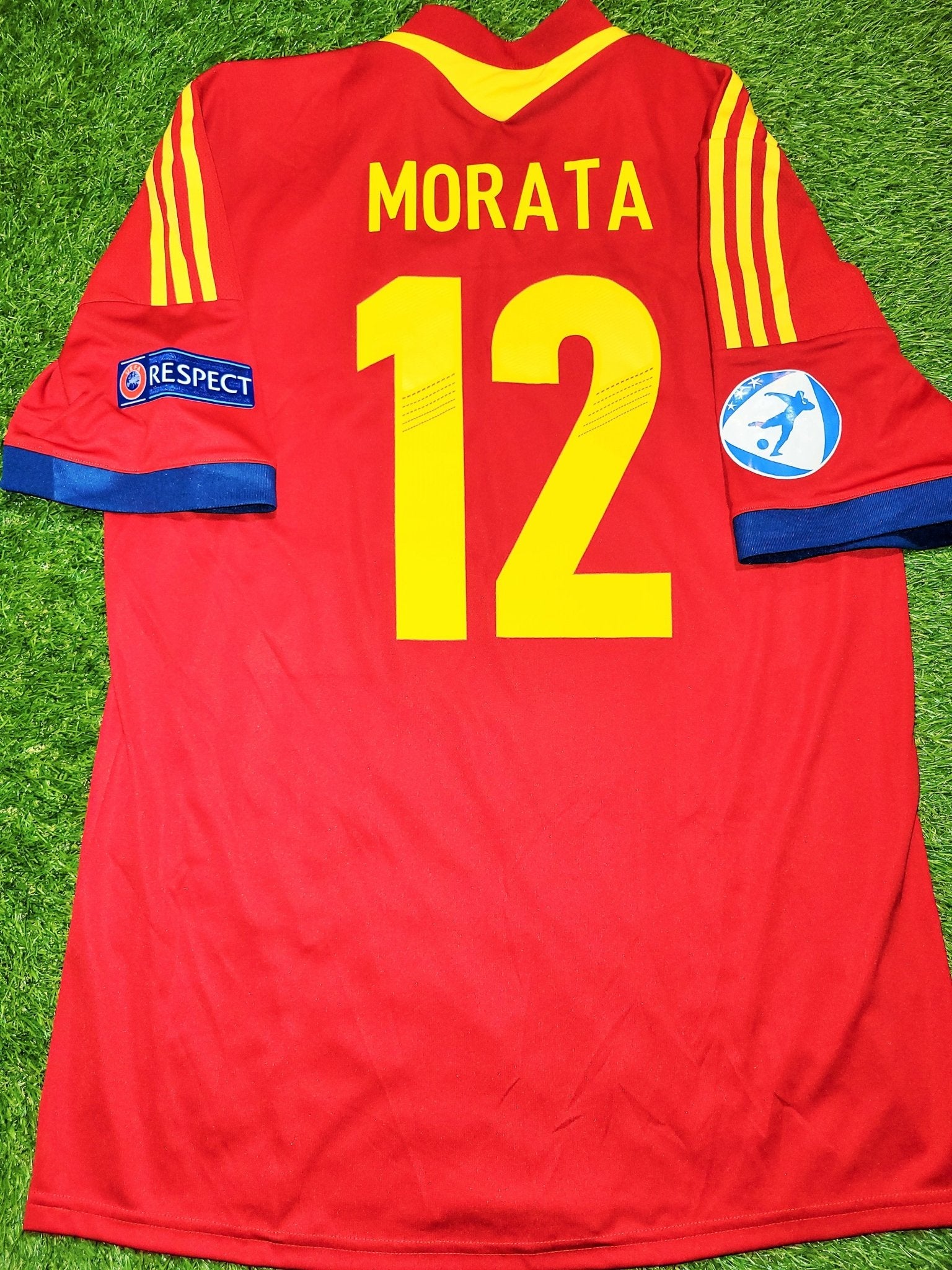 Morata Spain MATCH WORN 2013 U-21 EUROPEAN CHAMPIONSHIP Jersey Camiseta Espana Shirt L SKU# X53328 foreversoccerjerseys