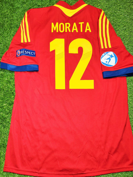 Morata Spain MATCH WORN 2013 U-21 EUROPEAN CHAMPIONSHIP Jersey Camiseta Espana Shirt L SKU# X53328 foreversoccerjerseys