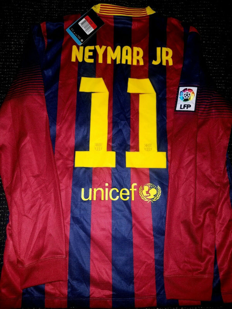 Neymar Barcelona Long Sleeve 2013 2014 DEBUT SEASON Jersey Shirt Camiseta BNWT L - foreversoccerjerseys