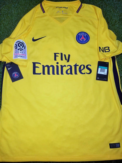 Neymar PSG Paris Saint Germain DEBUT SEASON 2017 2018 Yellow Away Jersey Shirt Maillot BNWT XL SKU# 847268-720 foreversoccerjerseys