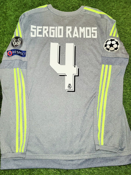 Ramos Real Madrid 2015 2016 Gray Away Long Sleeve Jersey Camiseta Shirt XL SKU# S12686 foreversoccerjerseys