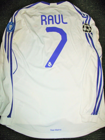 Raul Real Madrid 2007 2008 UEFA Long Sleeve Jersey Shirt Camista Trikot - foreversoccerjerseys