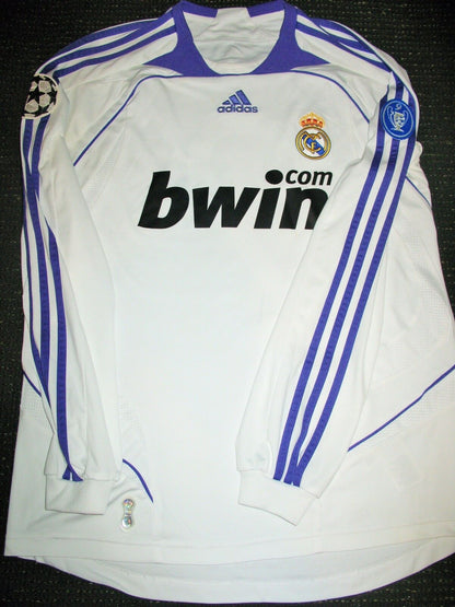 Raul Real Madrid 2007 2008 UEFA Long Sleeve Jersey Shirt Camista Trikot - foreversoccerjerseys