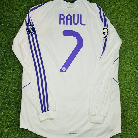 Raul Real Madrid 2007 2008 UEFA Long Sleeve Jersey Shirt Camista Trikot L SKU# 697316 foreversoccerjerseys