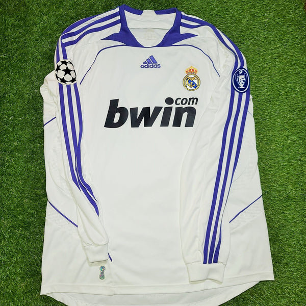 Raul Real Madrid 2007 2008 UEFA Long Sleeve Jersey Shirt Camista Trikot L SKU# 697316 foreversoccerjerseys