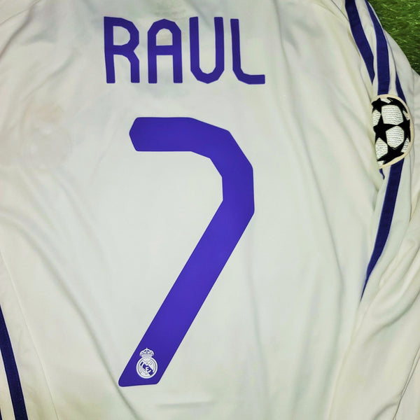 Raul Real Madrid 2007 2008 UEFA Long Sleeve Jersey Shirt Camista Trikot L SKU# 697316 foreversoccerjerseys