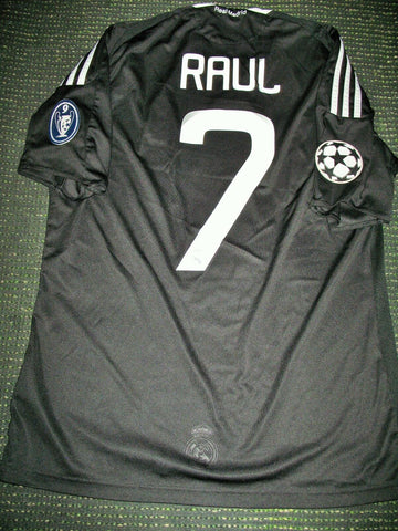 Raul Real Madrid 2008 2009 UEFA Black Jersey Shirt Camiseta Maglia M - foreversoccerjerseys