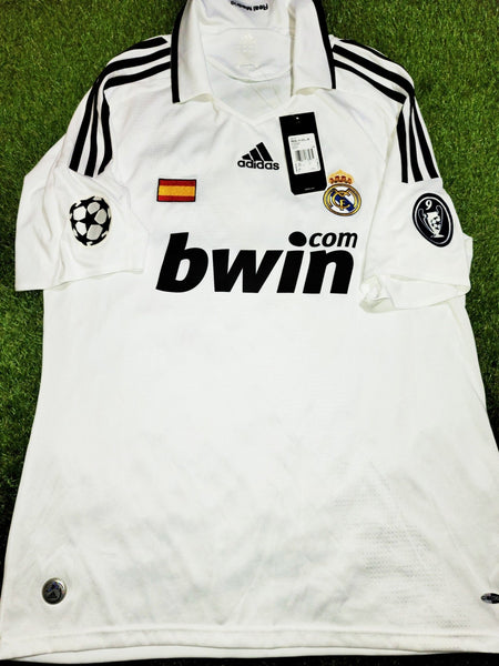Raul Real Madrid 2008 2009 UEFA Home Jersey Shirt Camiseta Maglia L BNWT SKU# 051101 AZB001 foreversoccerjerseys